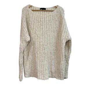ZARA Cream Textured Chunky Knit Boat Neck Oversized Sweater Women's Size M‎